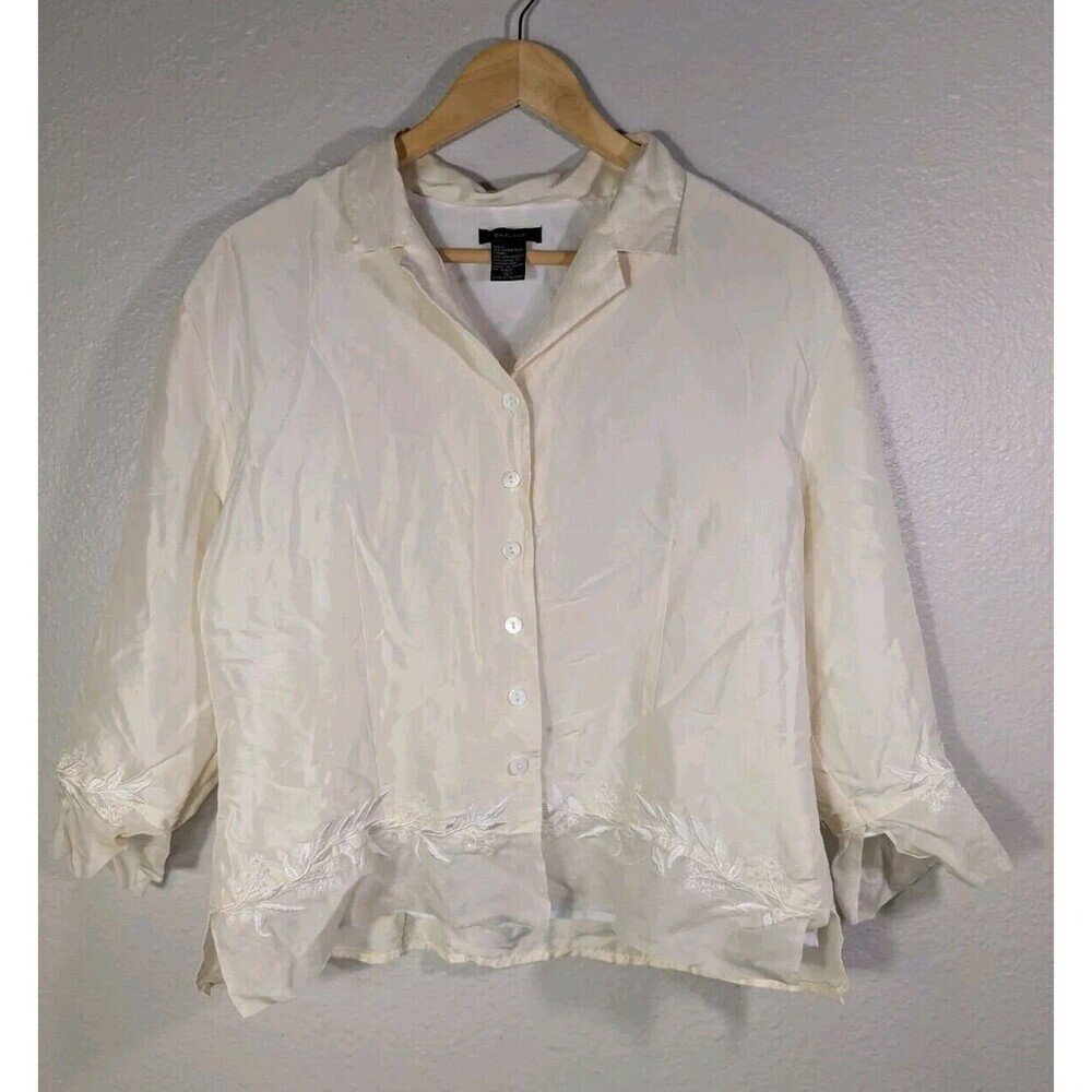 Silkland Blouse Large Ivory Embroidered‎ Floral Silk Top